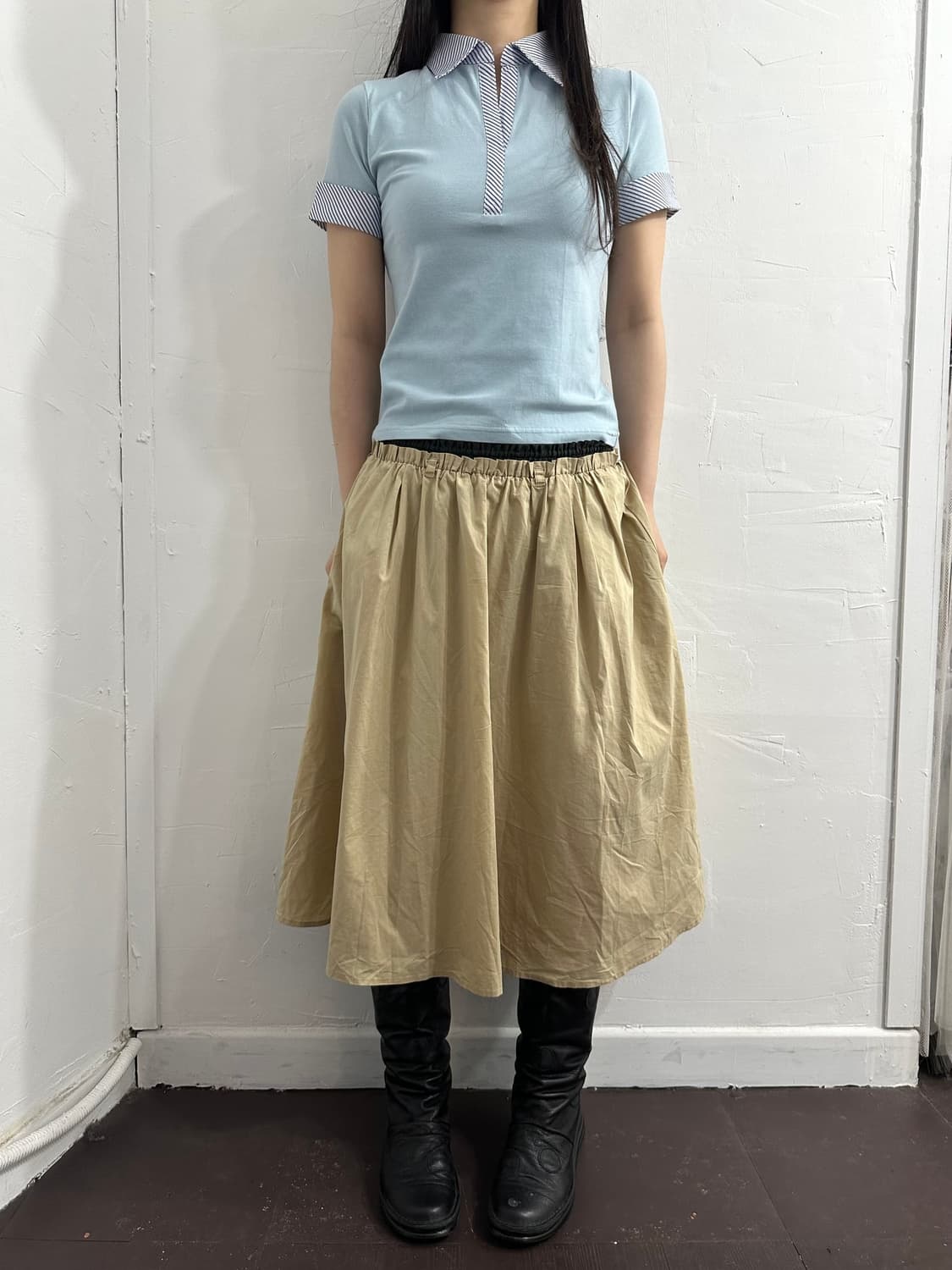comme ca ism beige layered midi skirt 상품이미지4