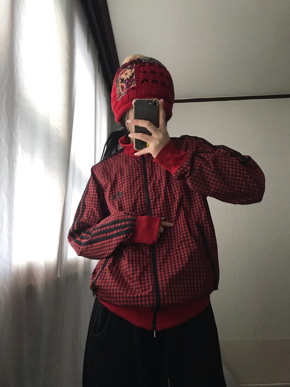 아디다스 레드 체크 빅파이어버드 윈드브레이커 상품이미지2