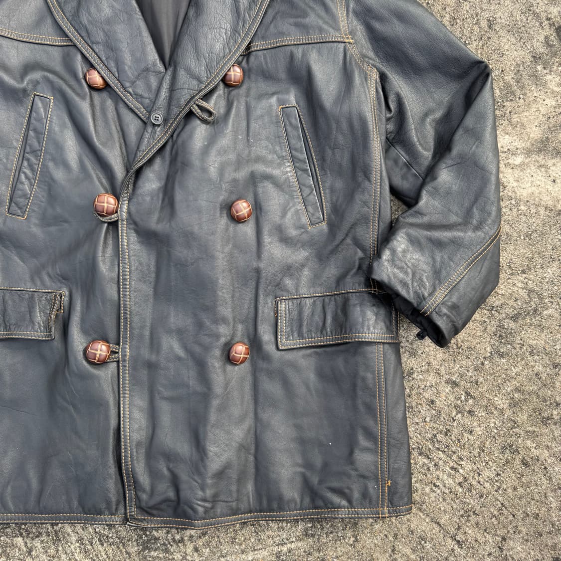 [M~L] Gaultier Jeans 가죽 더블 코트 상품이미지6