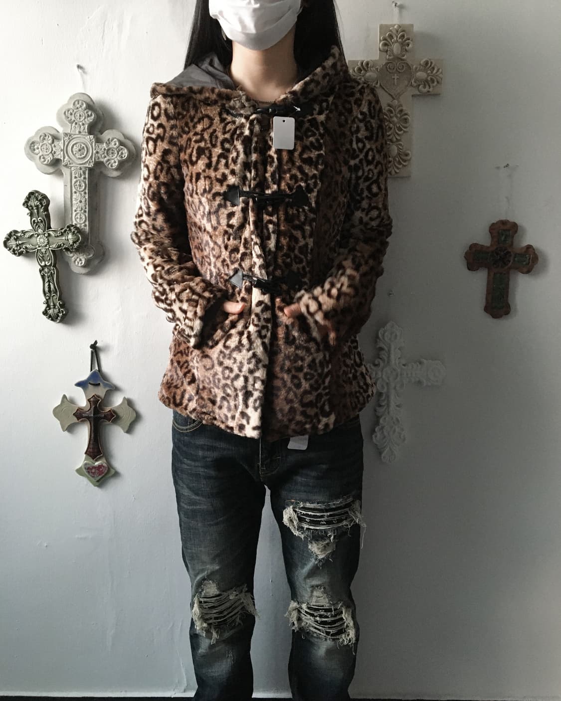 Fake fur leopard pattern duffle button h 상품이미지7