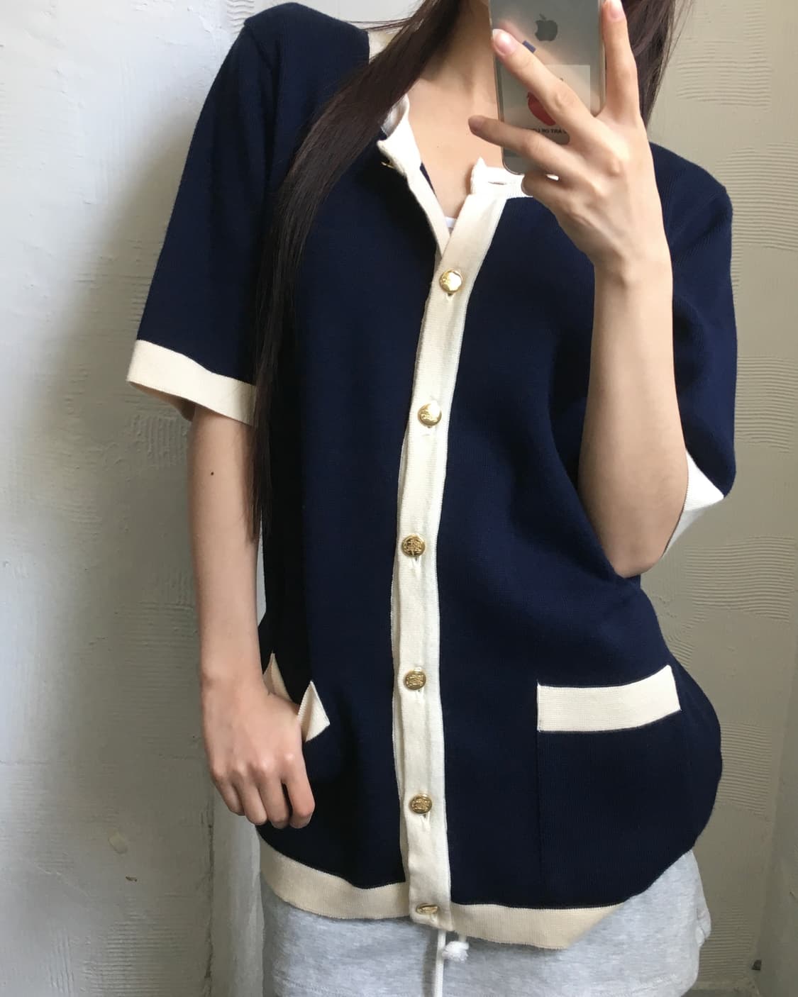 Burberry 버버리 금장 네이비 반팔 가디건 상품이미지2