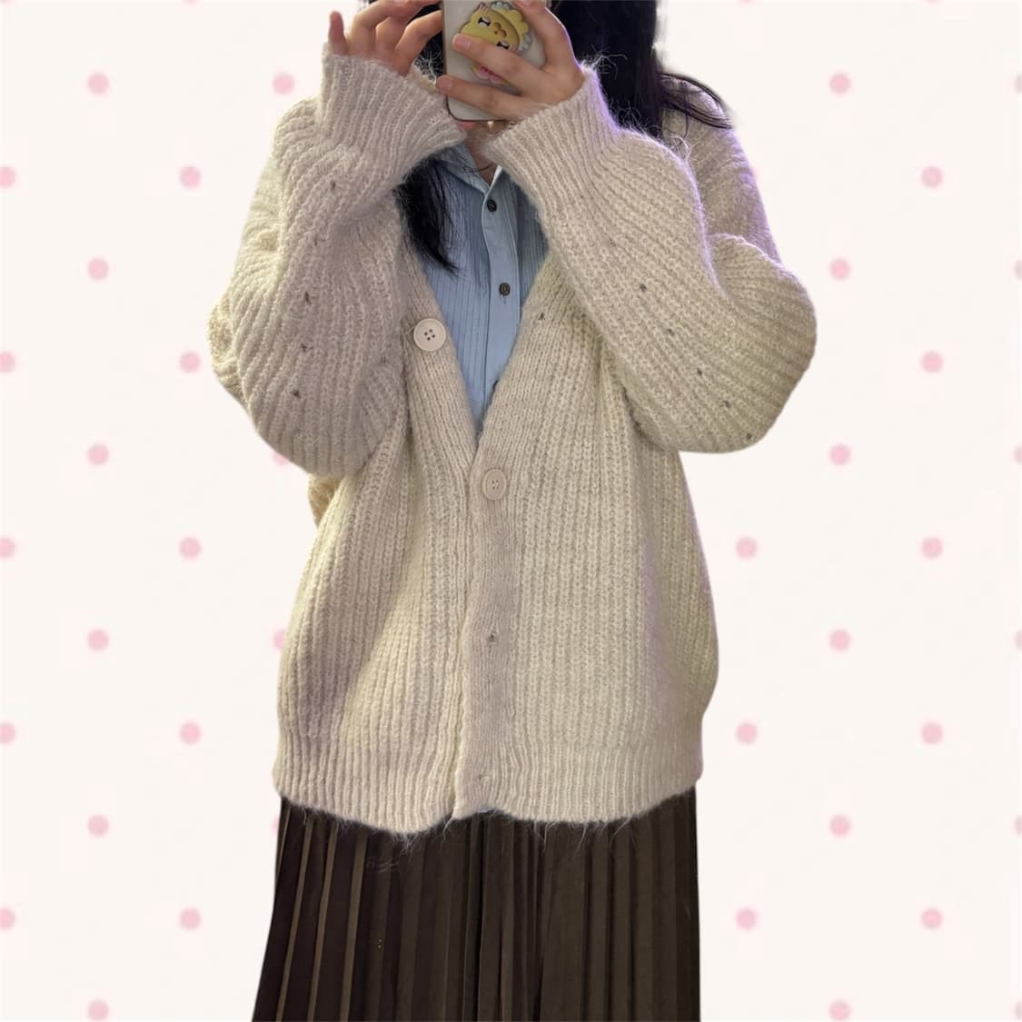 빈티지 모리걸 코디세트 가디건 블라우스 스커트 라떼갸루 히메갸루 상품이미지2