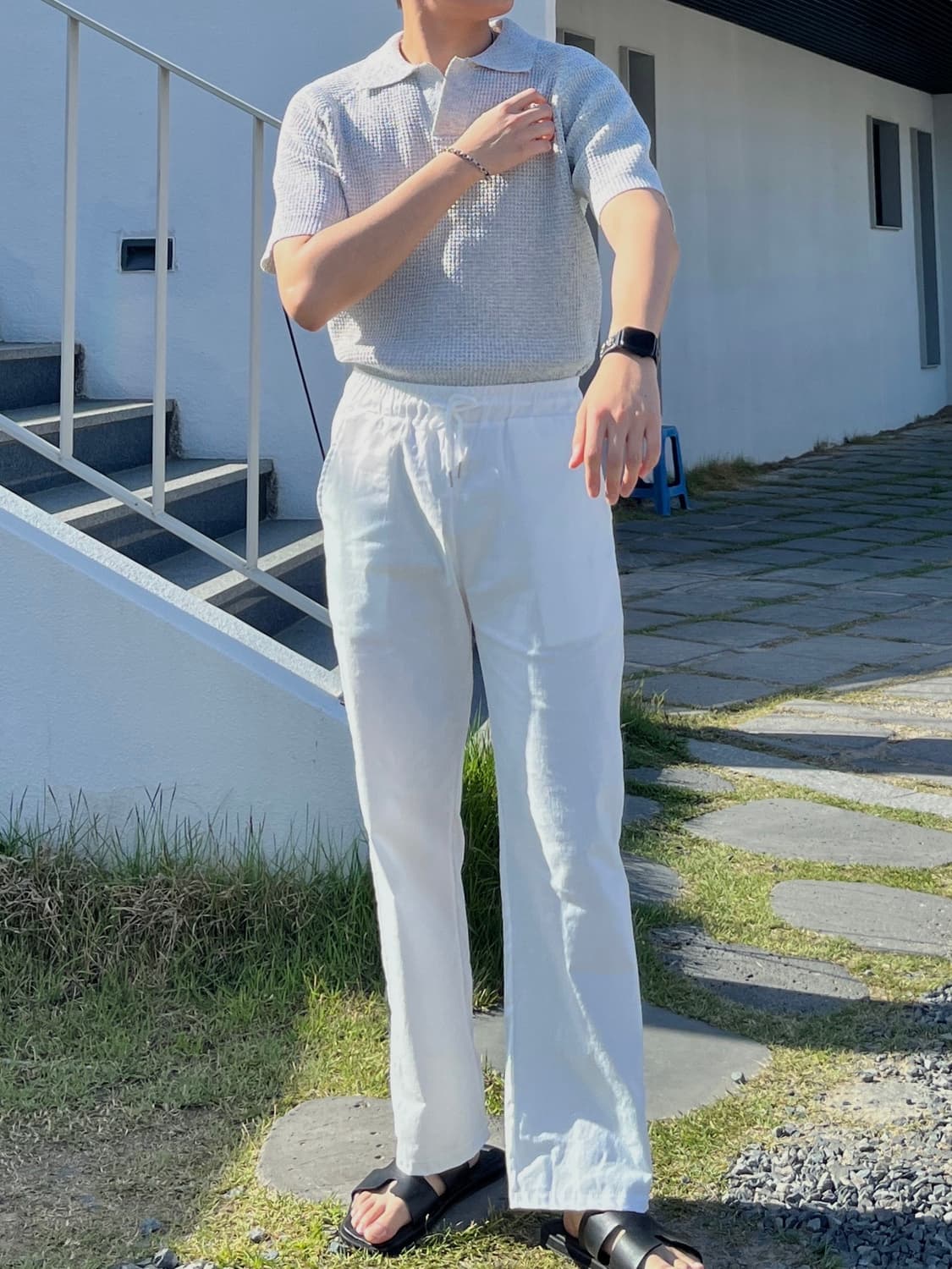 썸머 린넨 밴딩 와이드 팬츠 화이트 새상품 상품이미지2