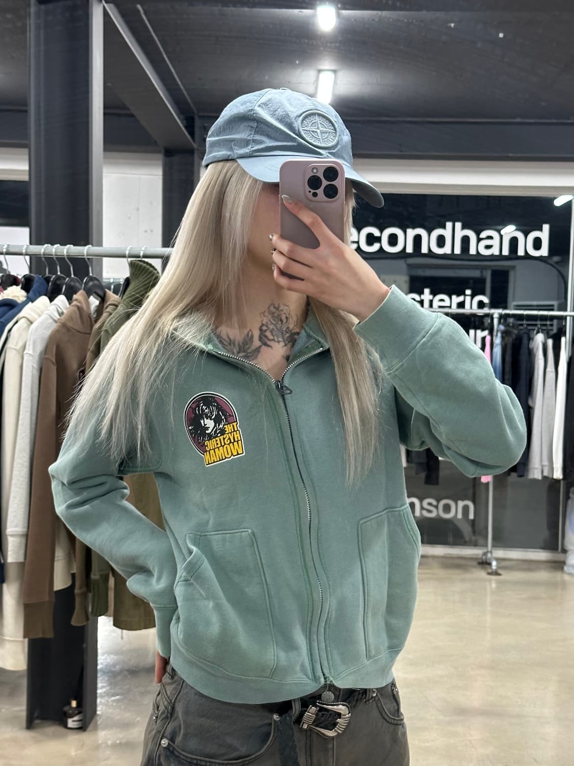 히스테릭 글래머 히스걸 프린팅 민트그린 후드 집업 상품이미지2