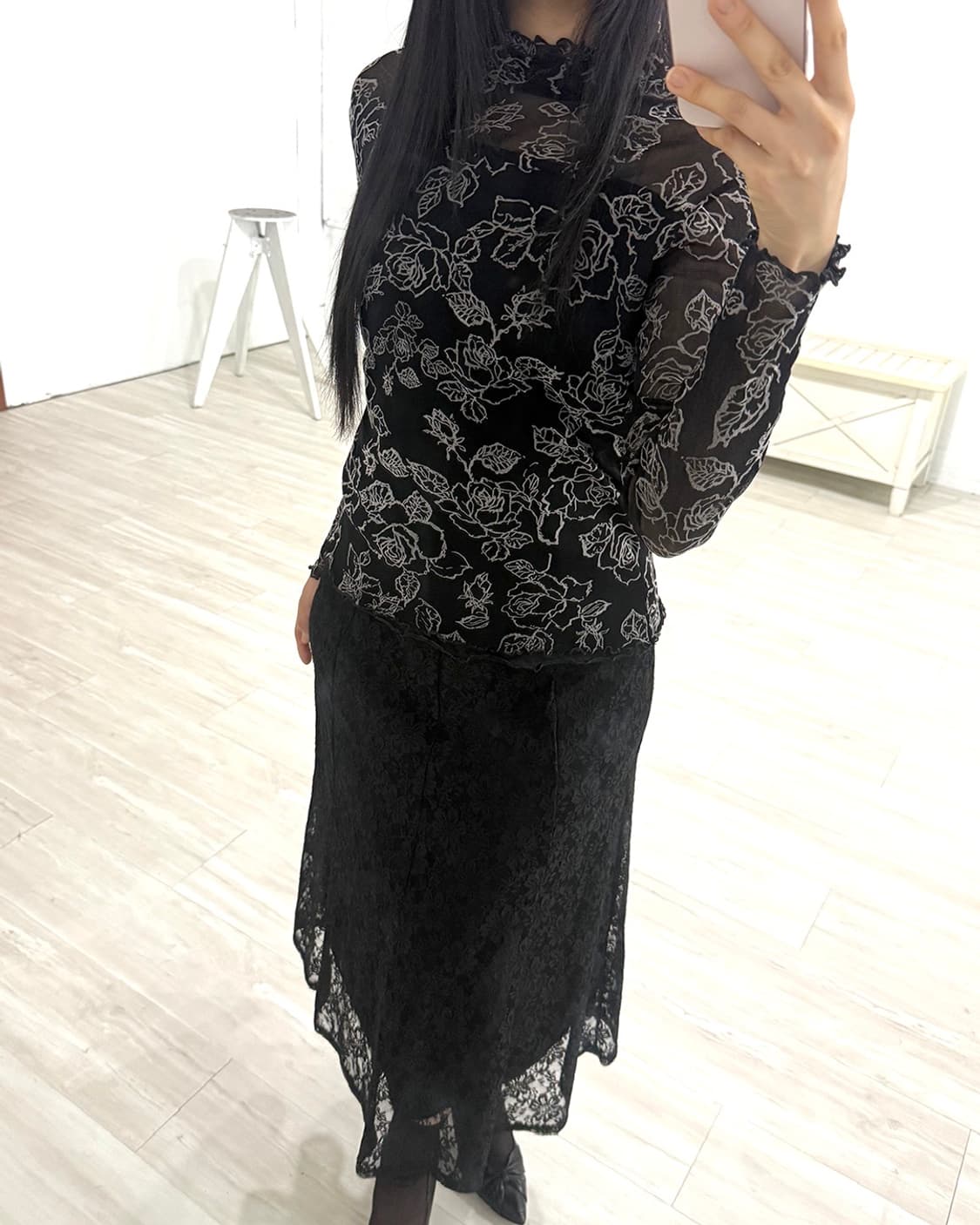 Black Lace Long Skirt 상품이미지2