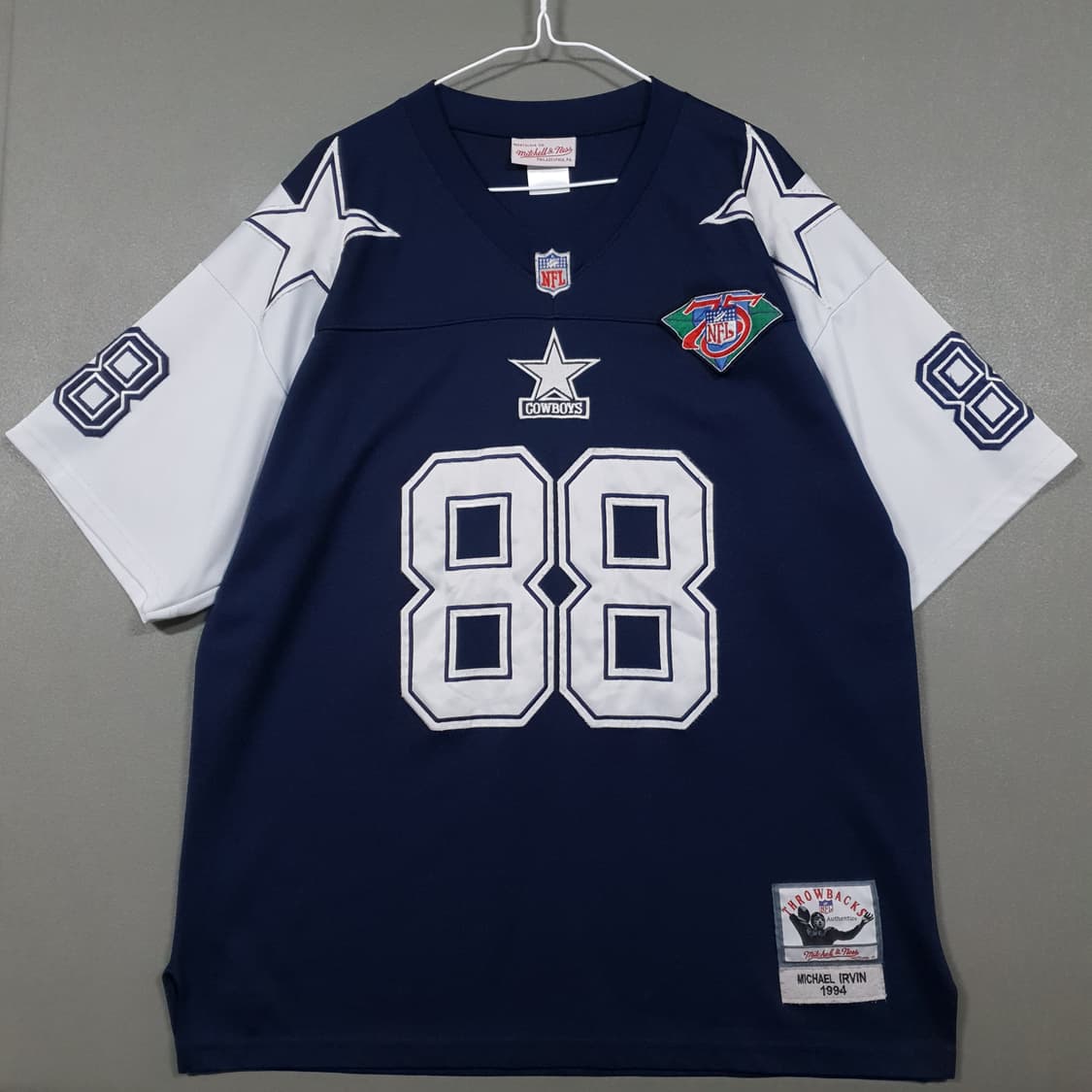 XL) NFL 댈러스 카우보이 미첼앤네스 마이클 어빈 반팔 럭비 져지 상품이미지1