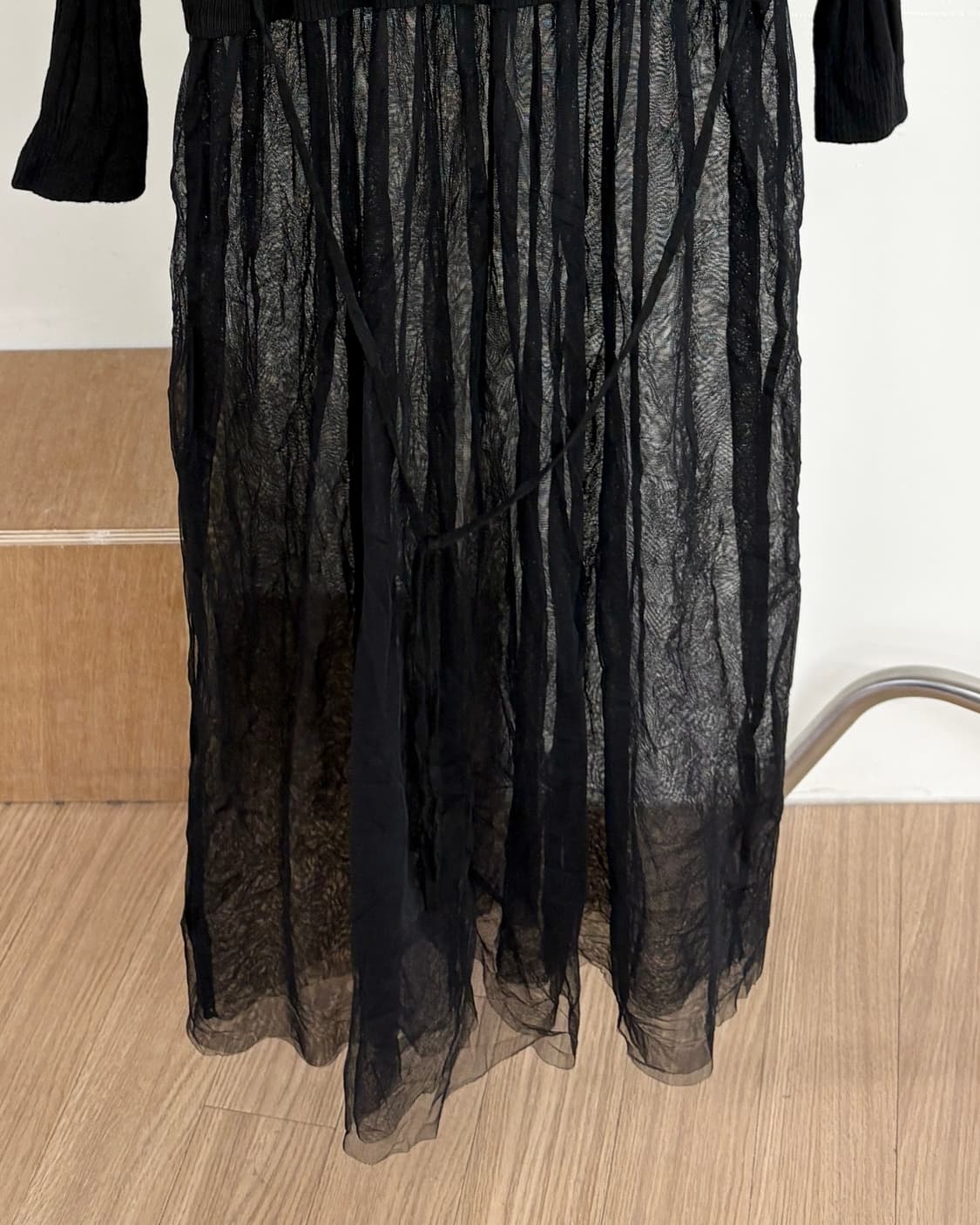 레이 빔즈 블랙 시어 레이어드 롱 가디건 상품이미지6