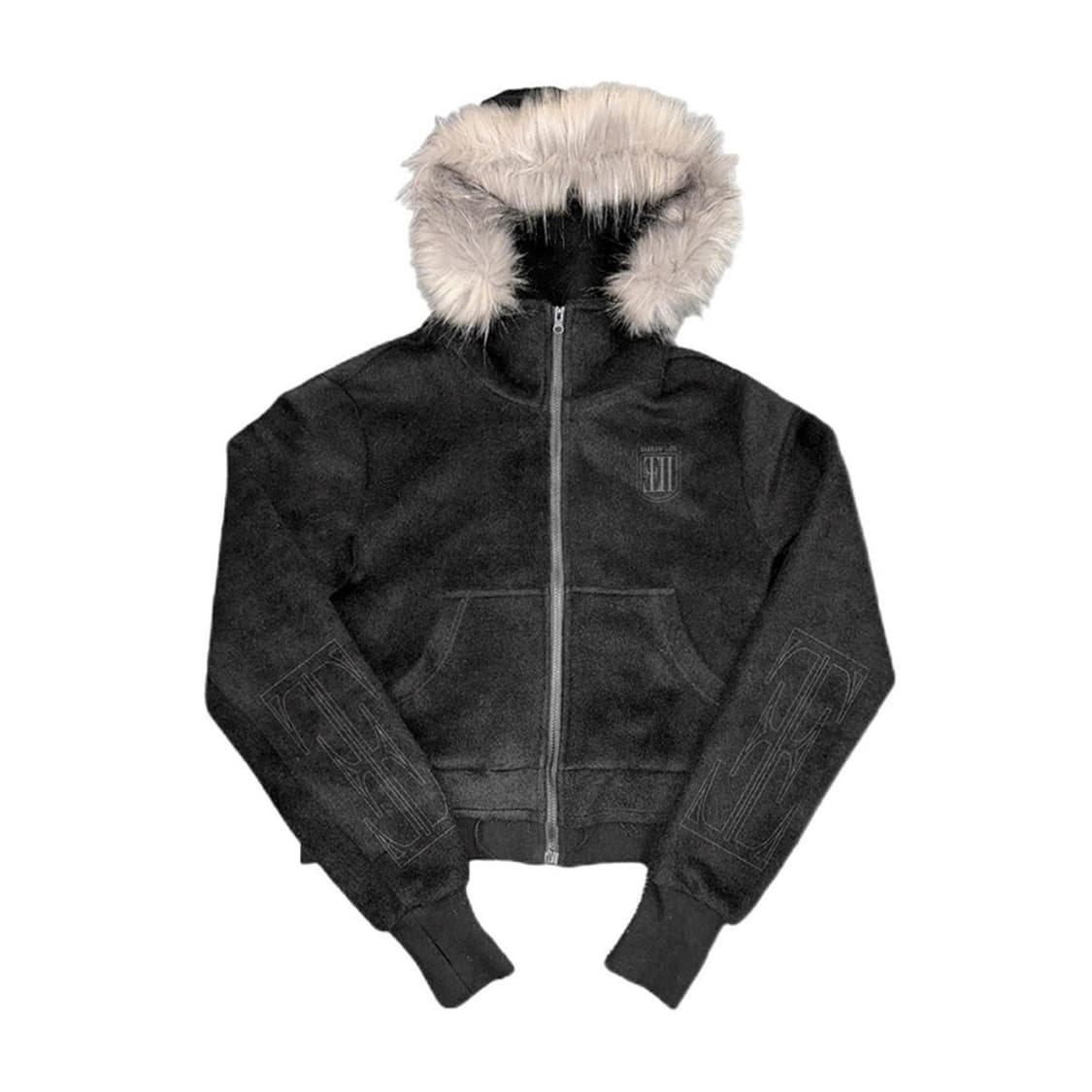 비액세스 [NO E MOSEN] 후드 퍼 블랙 크롭 후드집업 상품이미지1