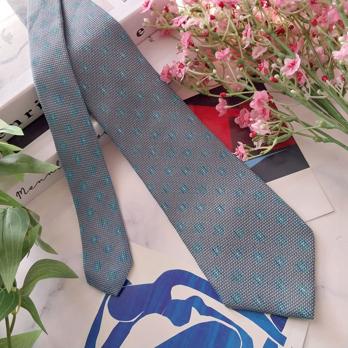 발망 실크 블루 패턴 넥타이 8.1cm A+~A등급 K1409
 상품이미지3