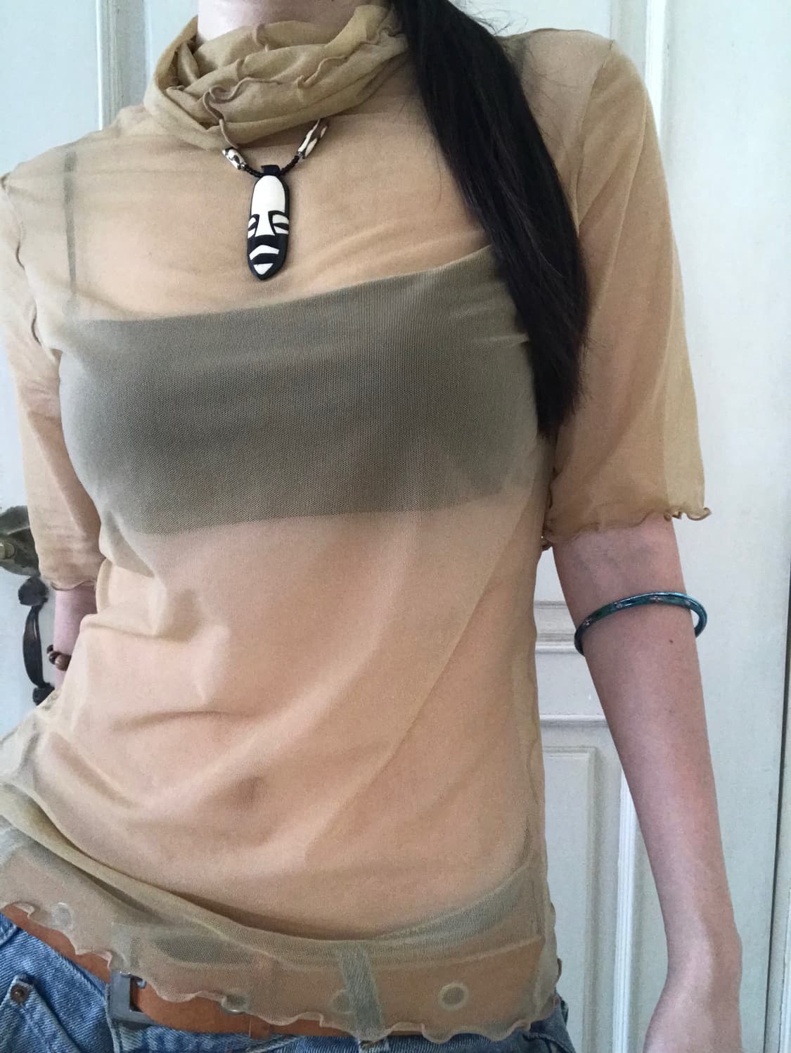 vintage see-through beige mash top 상품이미지3