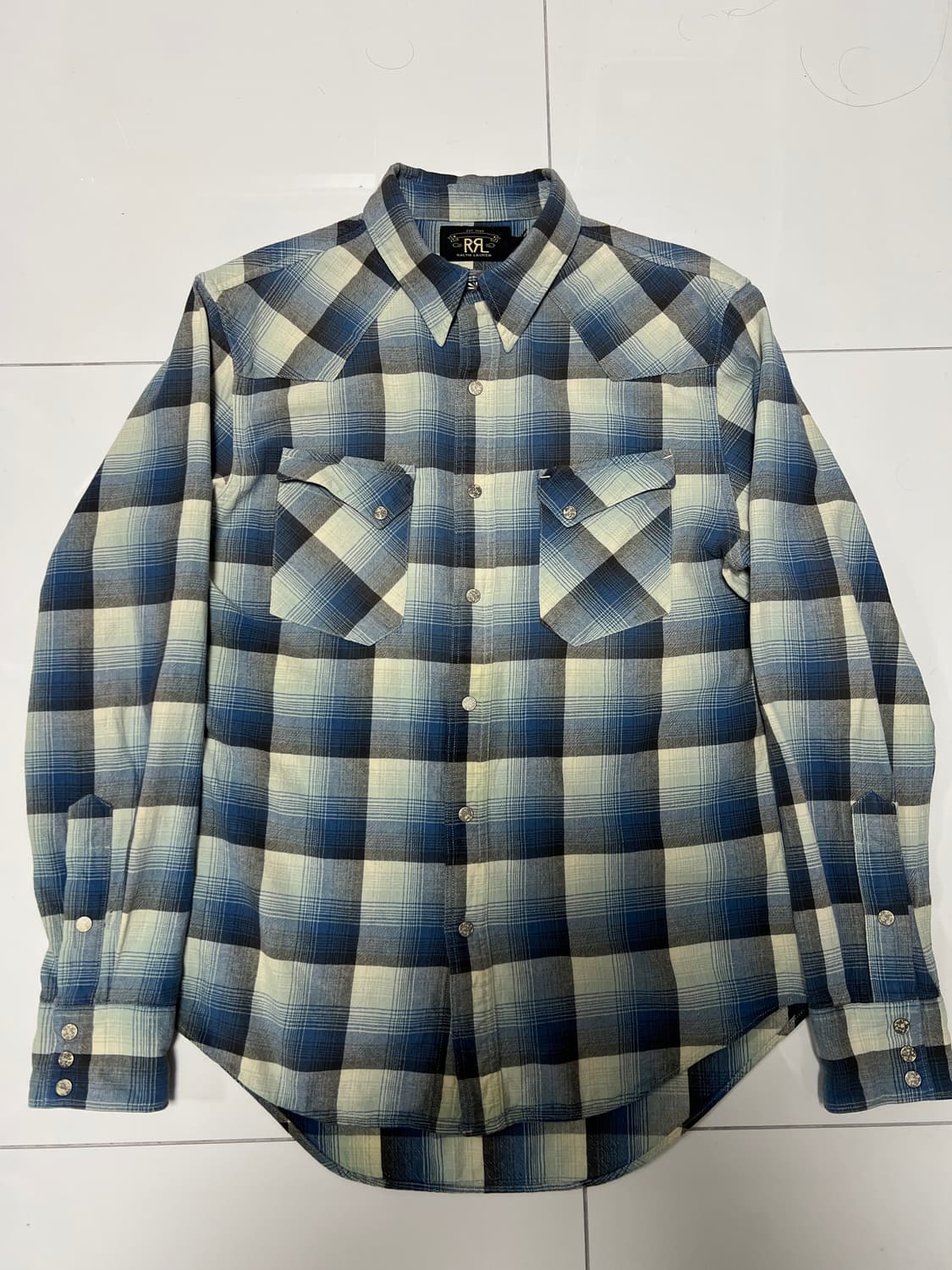 택포24) RRL 더블알엘 플래드 트윌 체크 웨스턴셔츠 M 상품이미지1