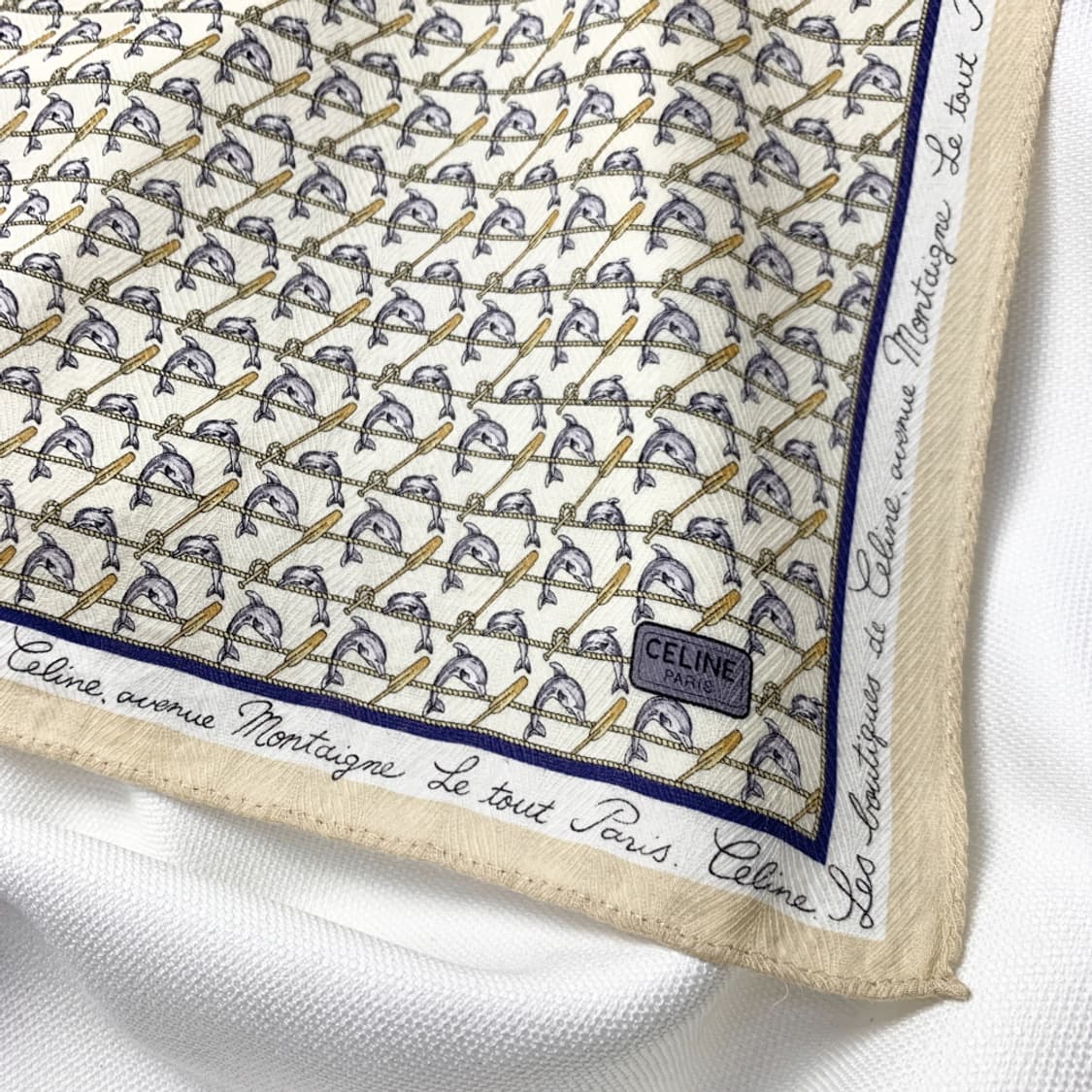 [정품] Celine 셀린느 돌고래패턴 빈티지 쁘띠스카프 손수건 상품이미지2