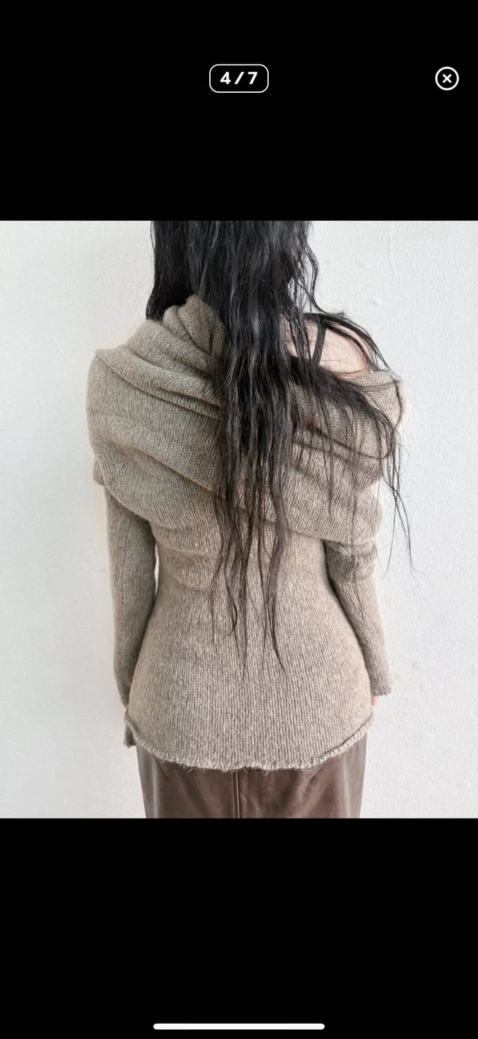 일라리아 니스트리 모헤어 하이넥 드레이프 후디 니트 상품이미지3