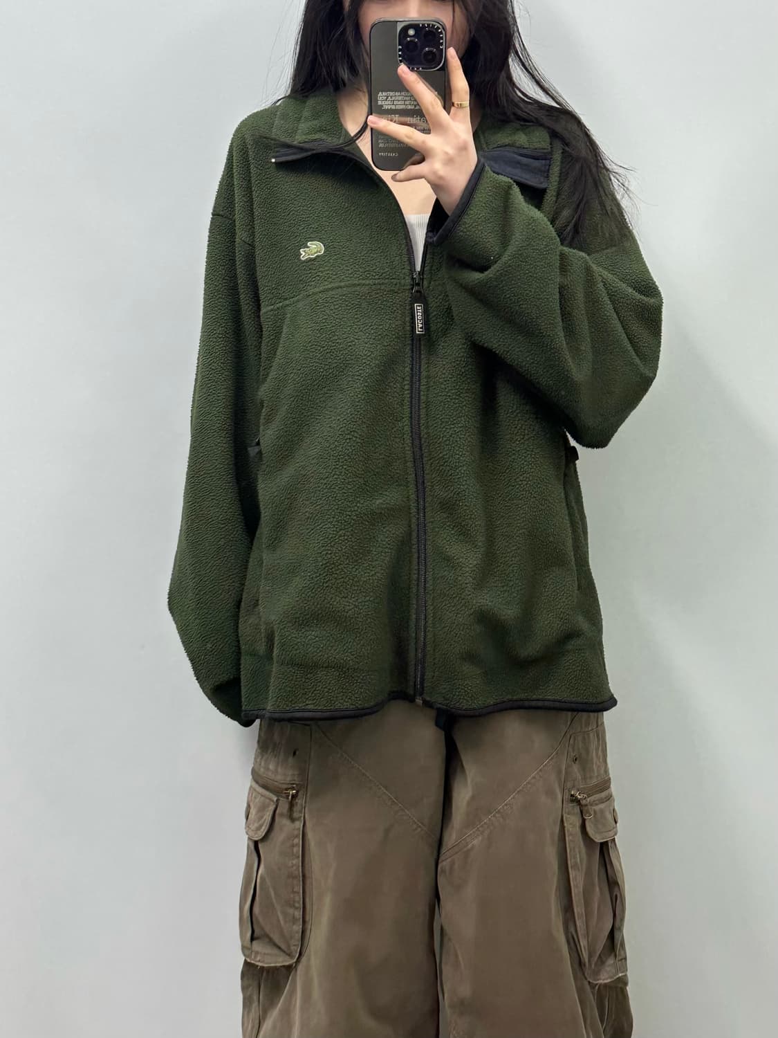 라코스테 자수로고 카키 플리스 자켓 상품이미지1