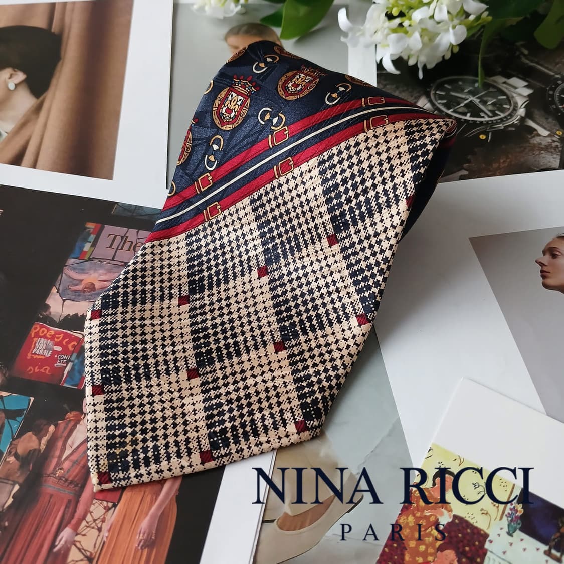 니나리치 실크 네이비 믹스 패턴 넥타이 10.1cm B등급 A19729 상품이미지2