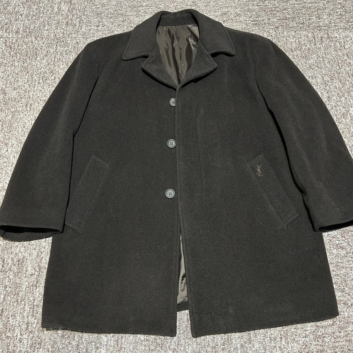 L) YSL 입생로랑 울 코트 싱글 미디움 코트 딥브라 상품이미지4