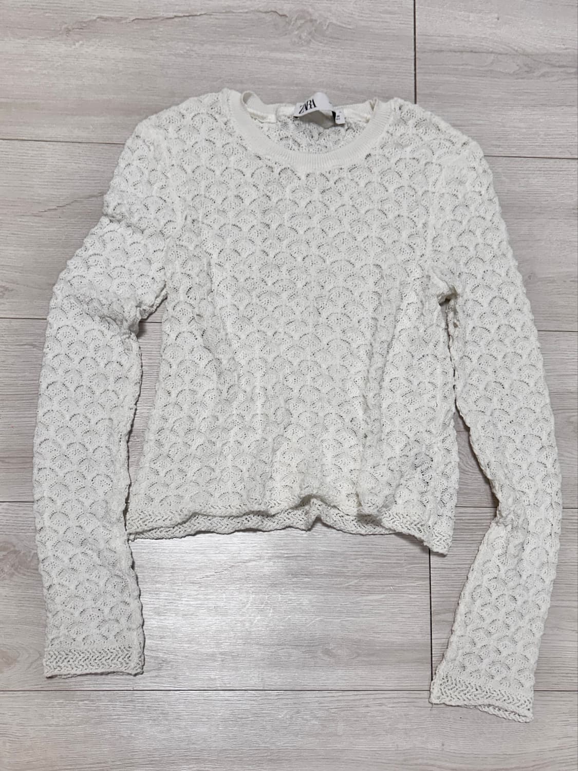 ZARA 아이보리 레이스 니트 크롭탑 상품이미지1