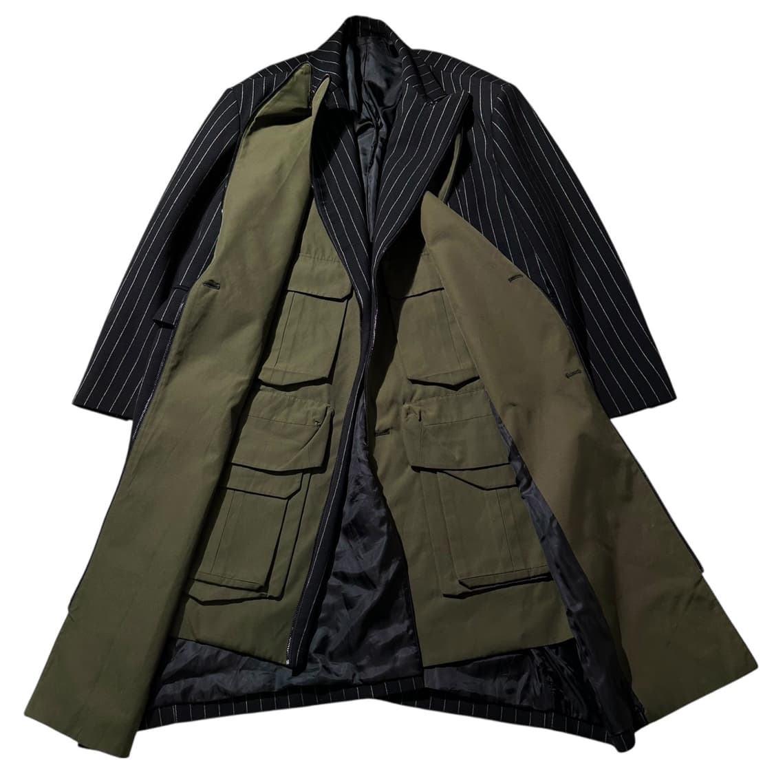 준지 핀 스트라이프 유틸리티 라이너 더블 브레스티드 롱코트 상품이미지1