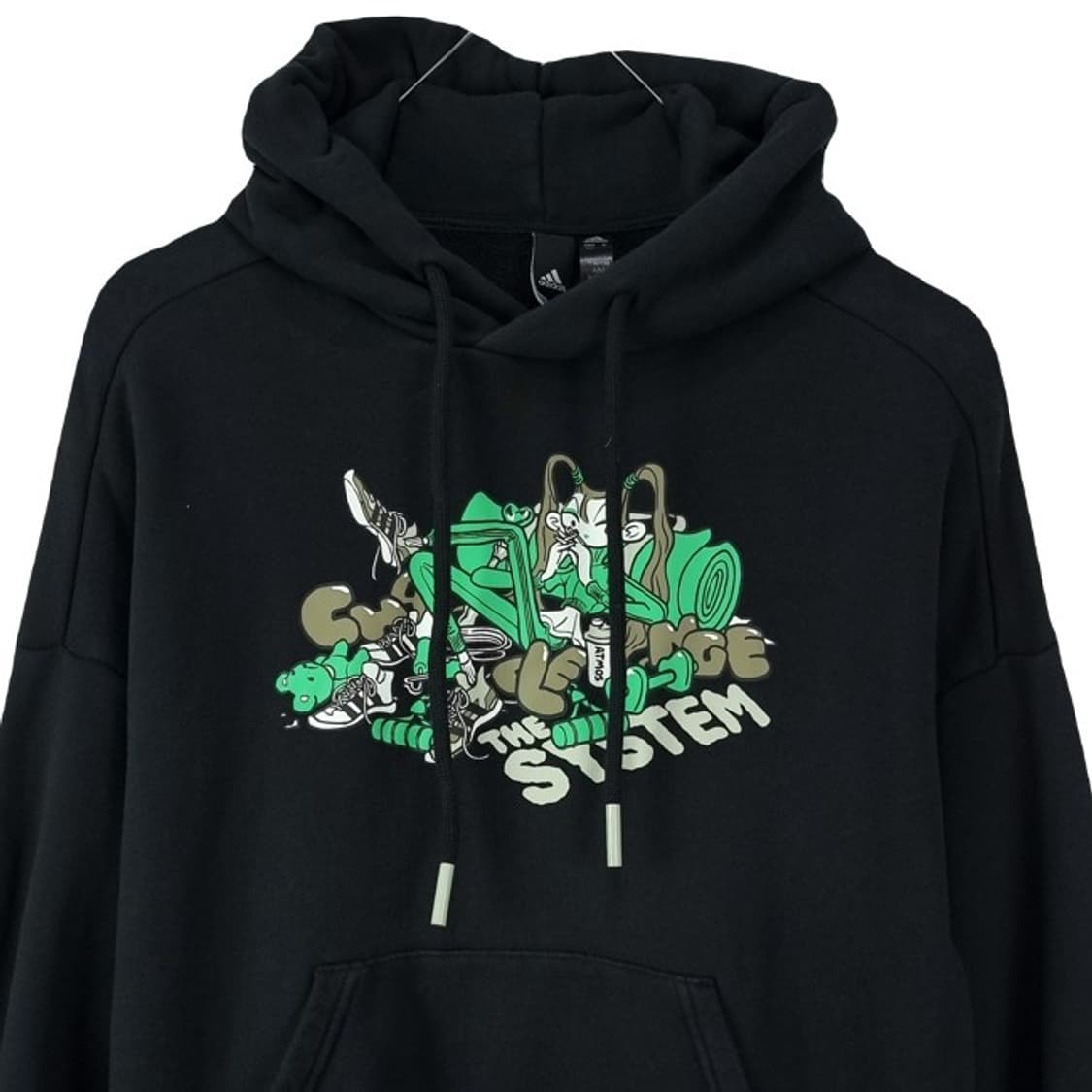 [아디다스] 로고 자수 그래픽 프린팅 오버핏 후드티 블랙 M19675 상품이미지4