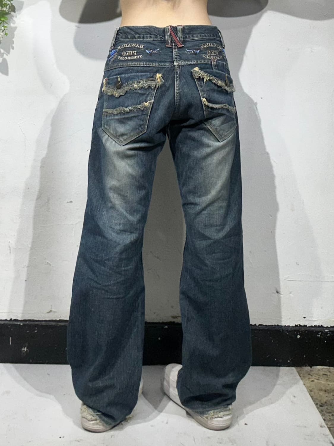 90s pico 진청 캣 워싱 와이드 데님 청바지  상품이미지3