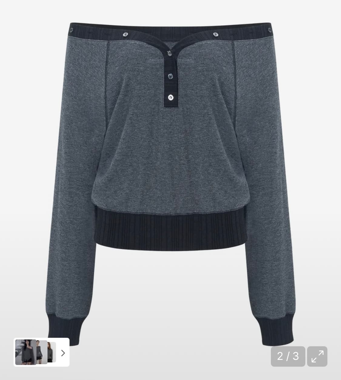 플리즈노팔로우 Ari Button Long Sleeve Top 멜란지블랙 상품이미지2