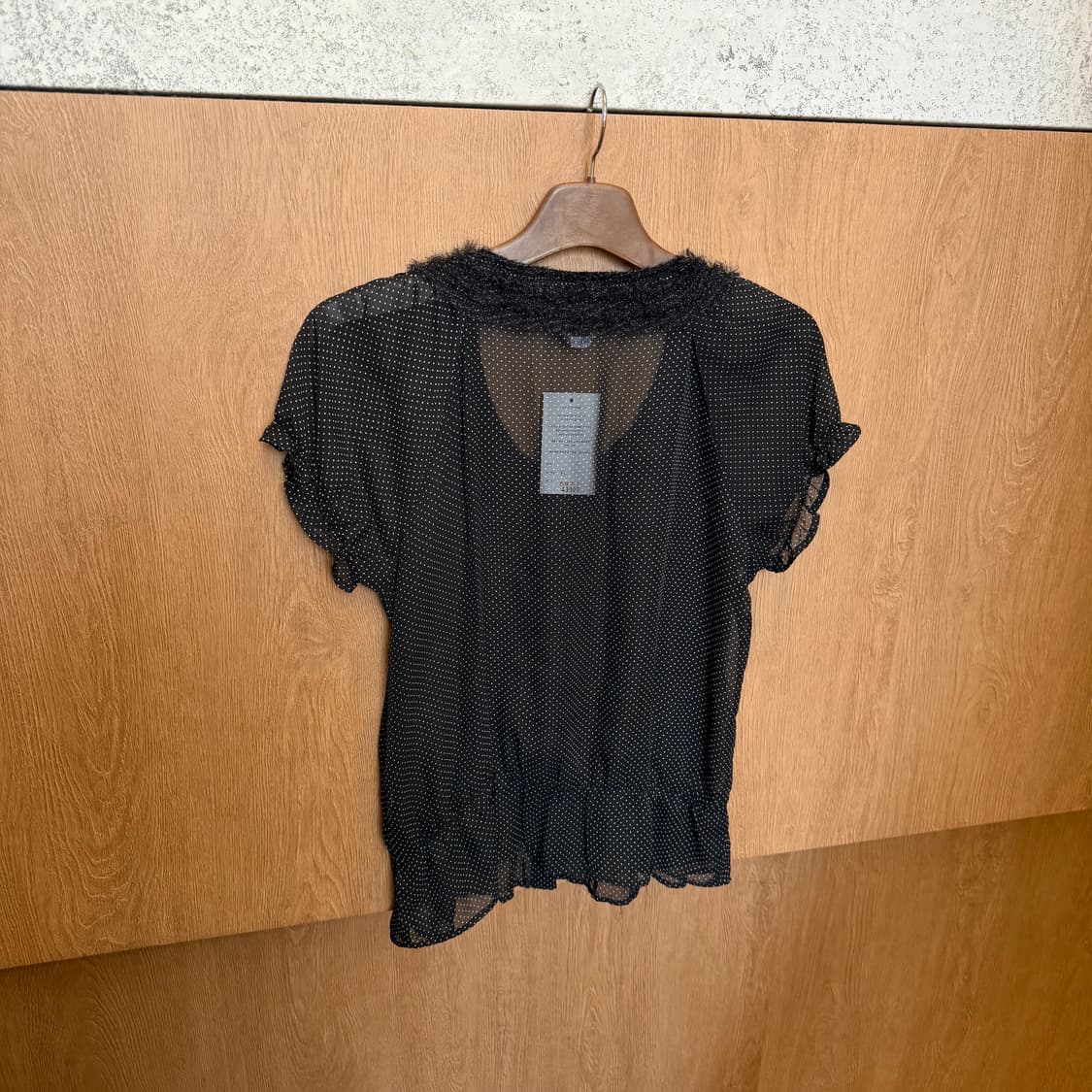 빈티지 시스루 도트 블라우스 프릴 디테일 블랙 k69 상품이미지2