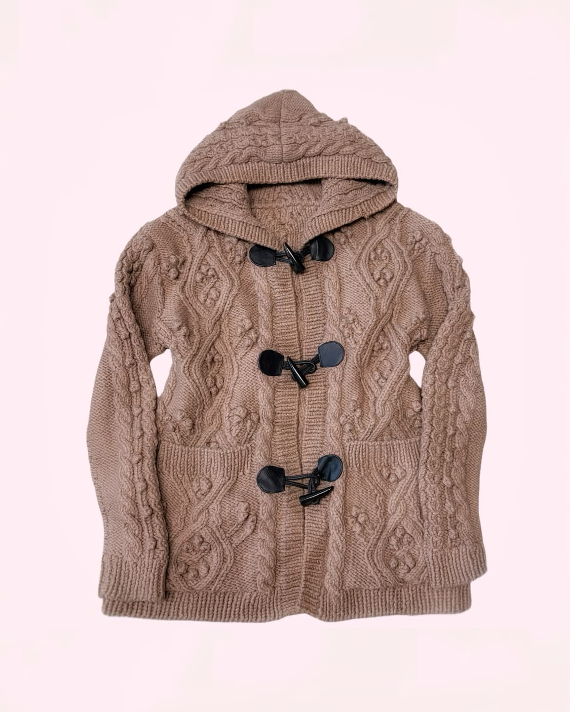 일본 라떼갸루 대장 브라운 폼폼이 떡코 니트 후드 가디건  상품이미지1