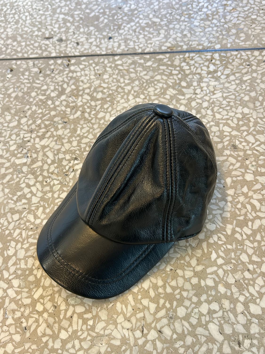 Black Leather Newsboy Cap 상품이미지1