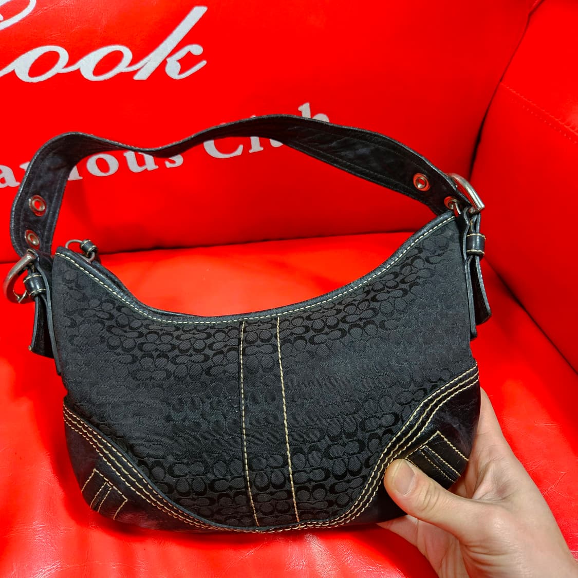 코치(Coach) y2k 자카드 가죽 스티치 미니 호보백  상품이미지5