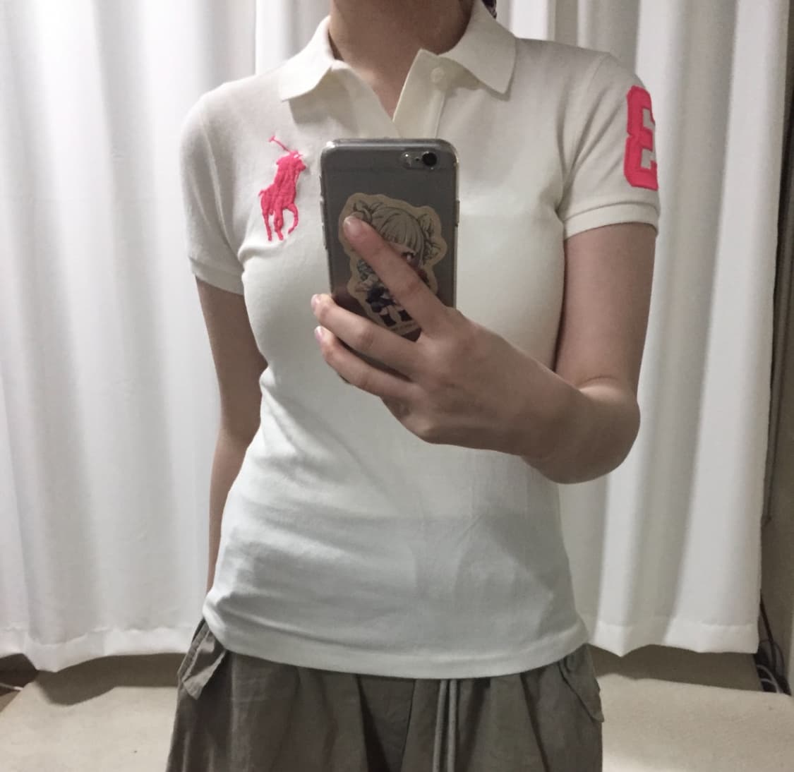 폴로 랄프로렌 흰핑 화이트 형광 핑크 카라 PK 빅포니 반팔 티 상품이미지1