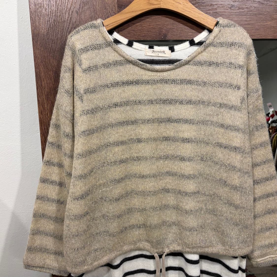 빈티지 오트밀 스트라이프 레이어드 니트 원피스 상품이미지7