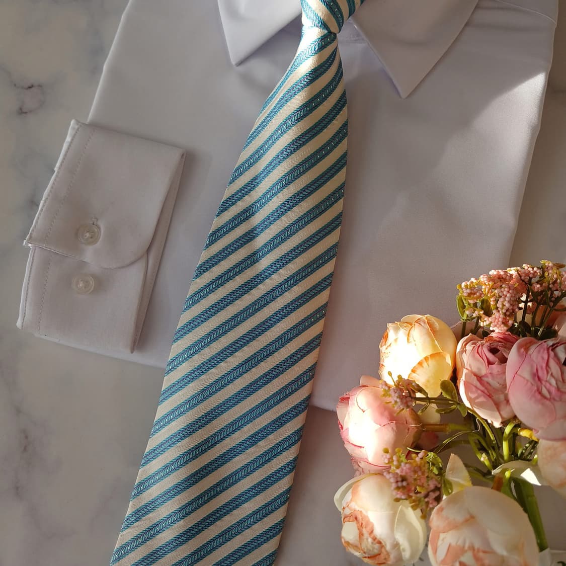 MCM 실크 스카이블루 스트라이프 넥타이 9.2cm A+등급 A19282 상품이미지5