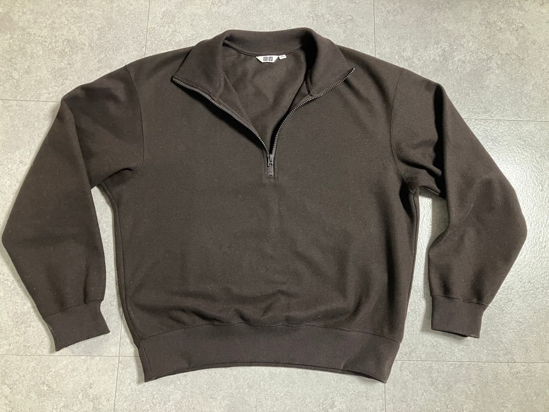 유니클로 브러시드 하프집 스웨트셔츠 (다크브라운, M) 상품이미지2
