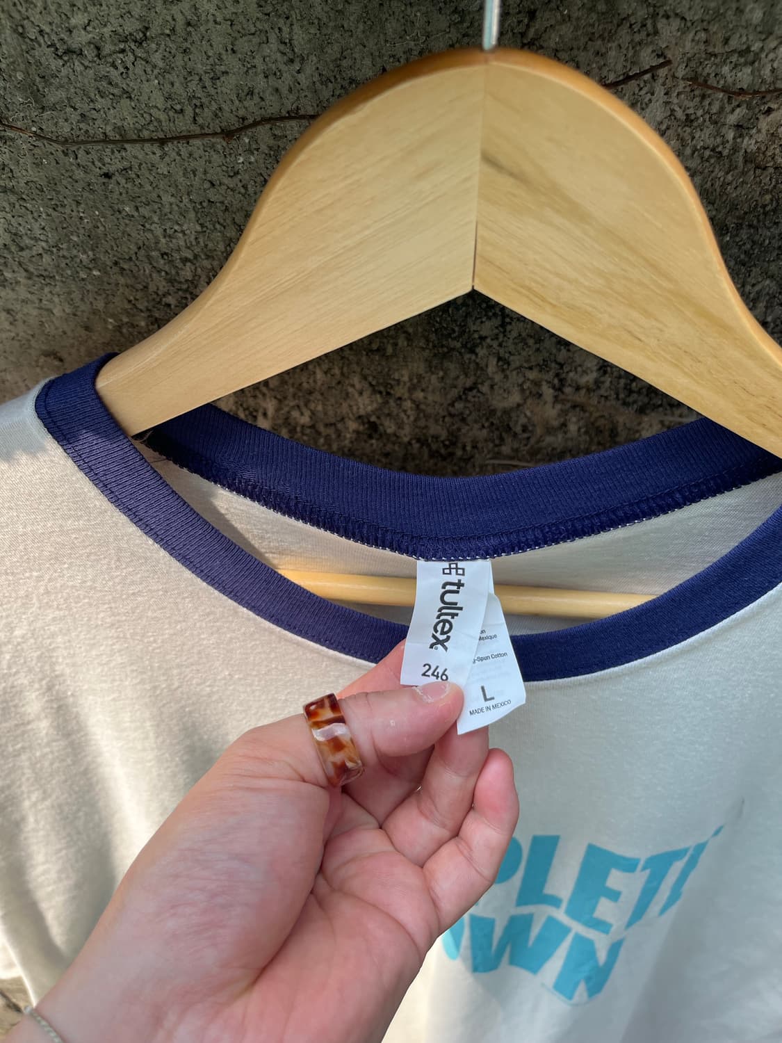 빈티지 tultex 흰색 링거 반팔 티셔츠 L 상품이미지5