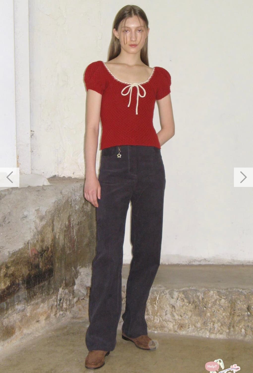 시눈) Puff Half Knit Top Red F 상품이미지2