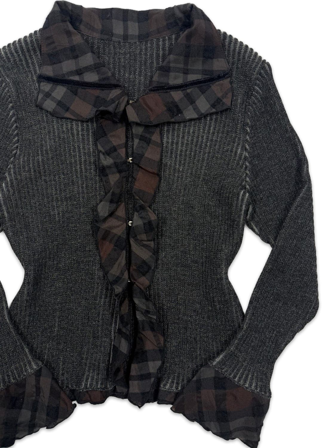빈티지 EX NOVO 그레이 체크 프릴 가디건 상품이미지2