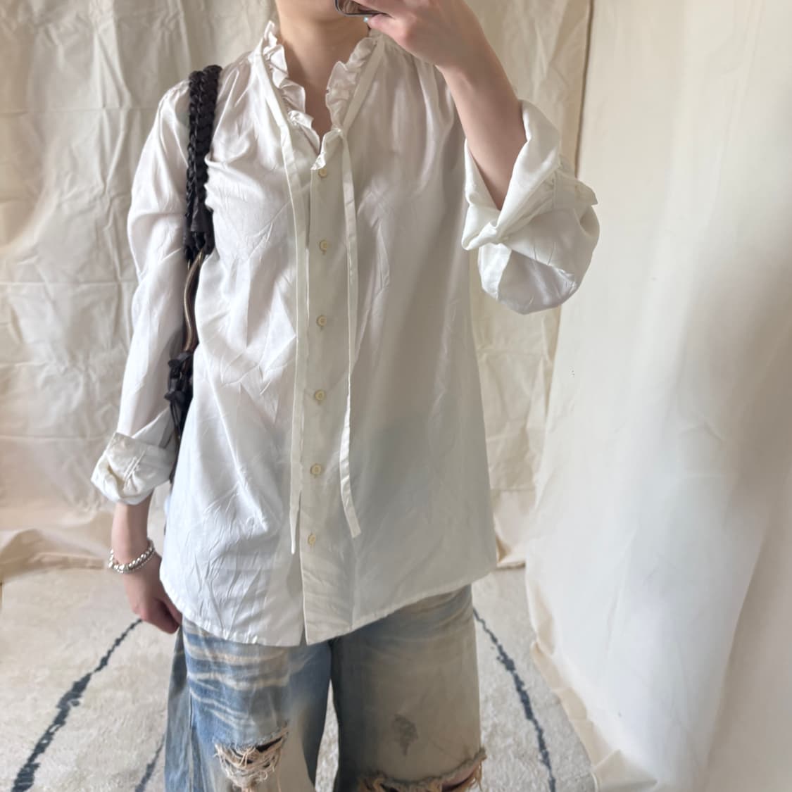 Ruffle Collar Long Sleeve Shirt  상품이미지1