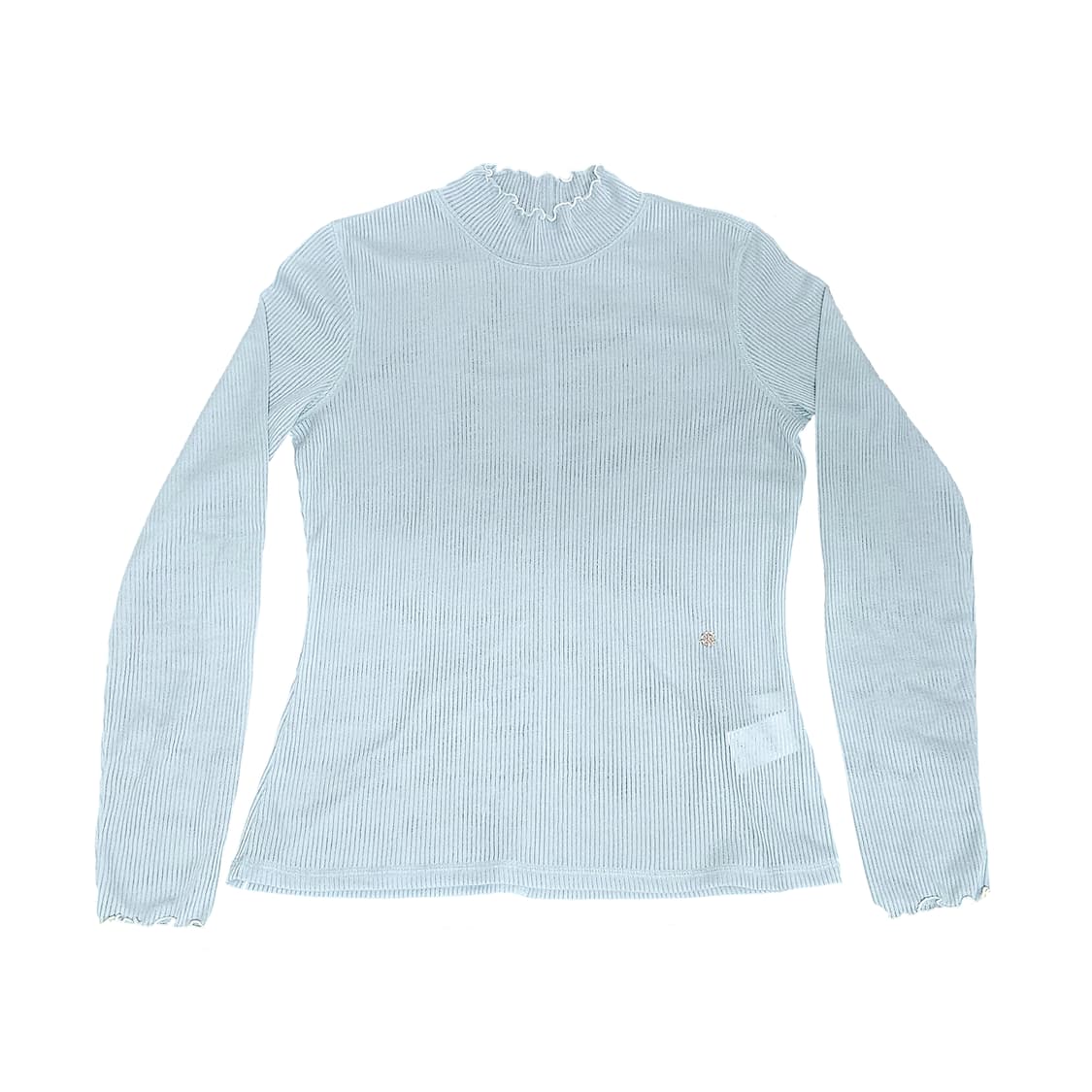 듀엘 프릴넥 하늘색 골지 티셔츠 상품이미지1