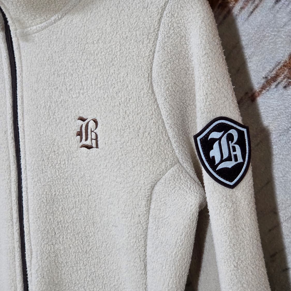 빈티지 베이지 브라운 배색 후리스 후드집업 상품이미지3