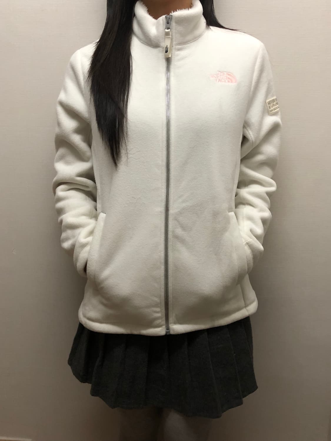 빈티지 노스페이스 화이트레벨 핑크 로고 후리스 상품이미지2