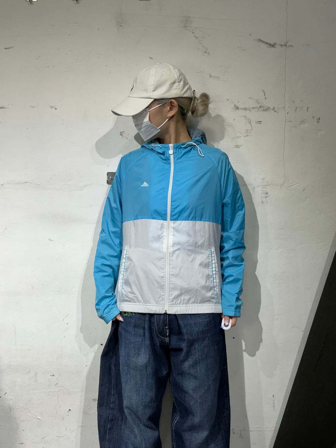아디다스 블루 화이트 삼선 대대장 후드 바람막이 자켓 M 상품이미지2