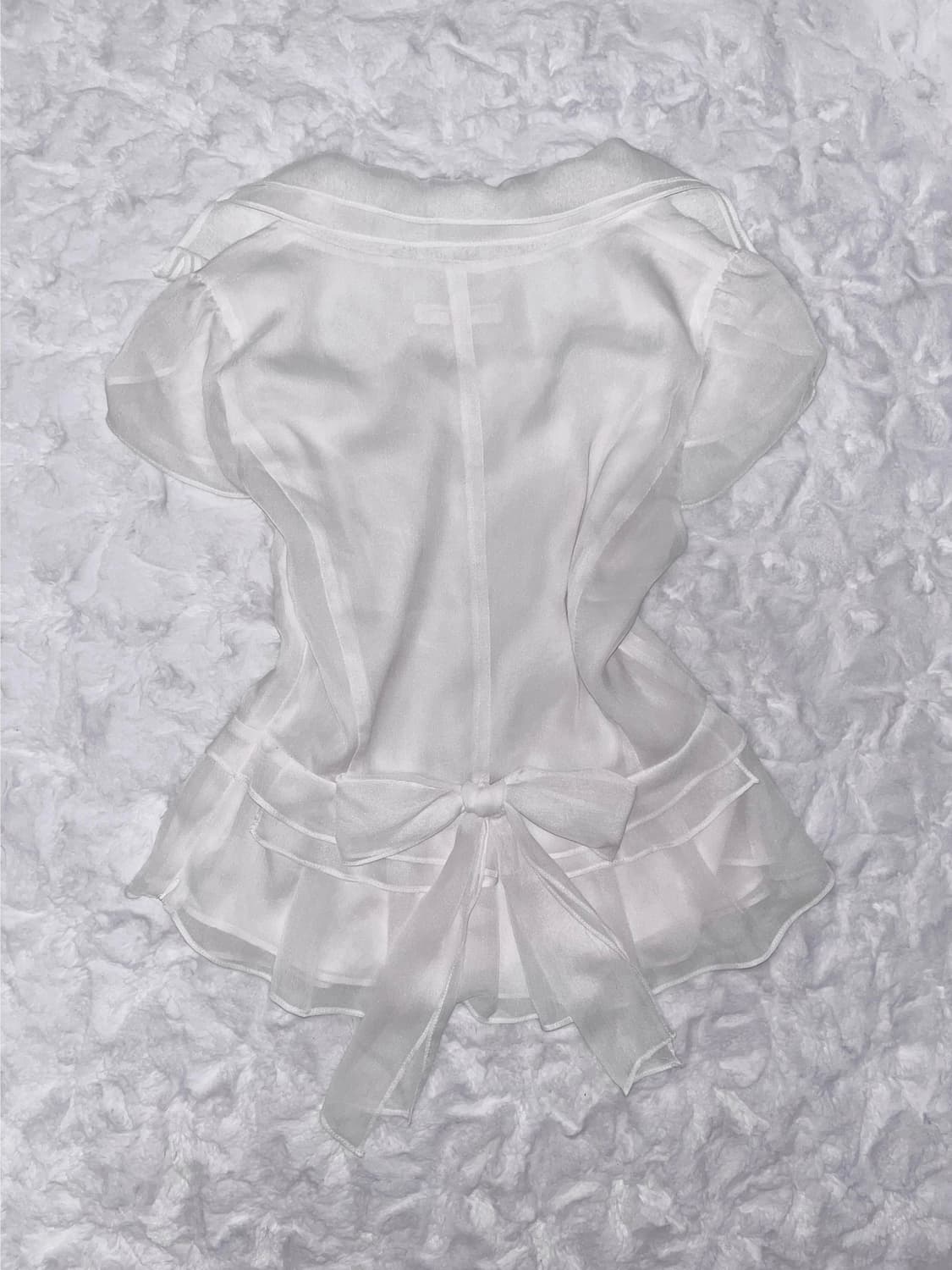 빈티지 화이트 큐빅 반팔 블라우스 상품이미지5