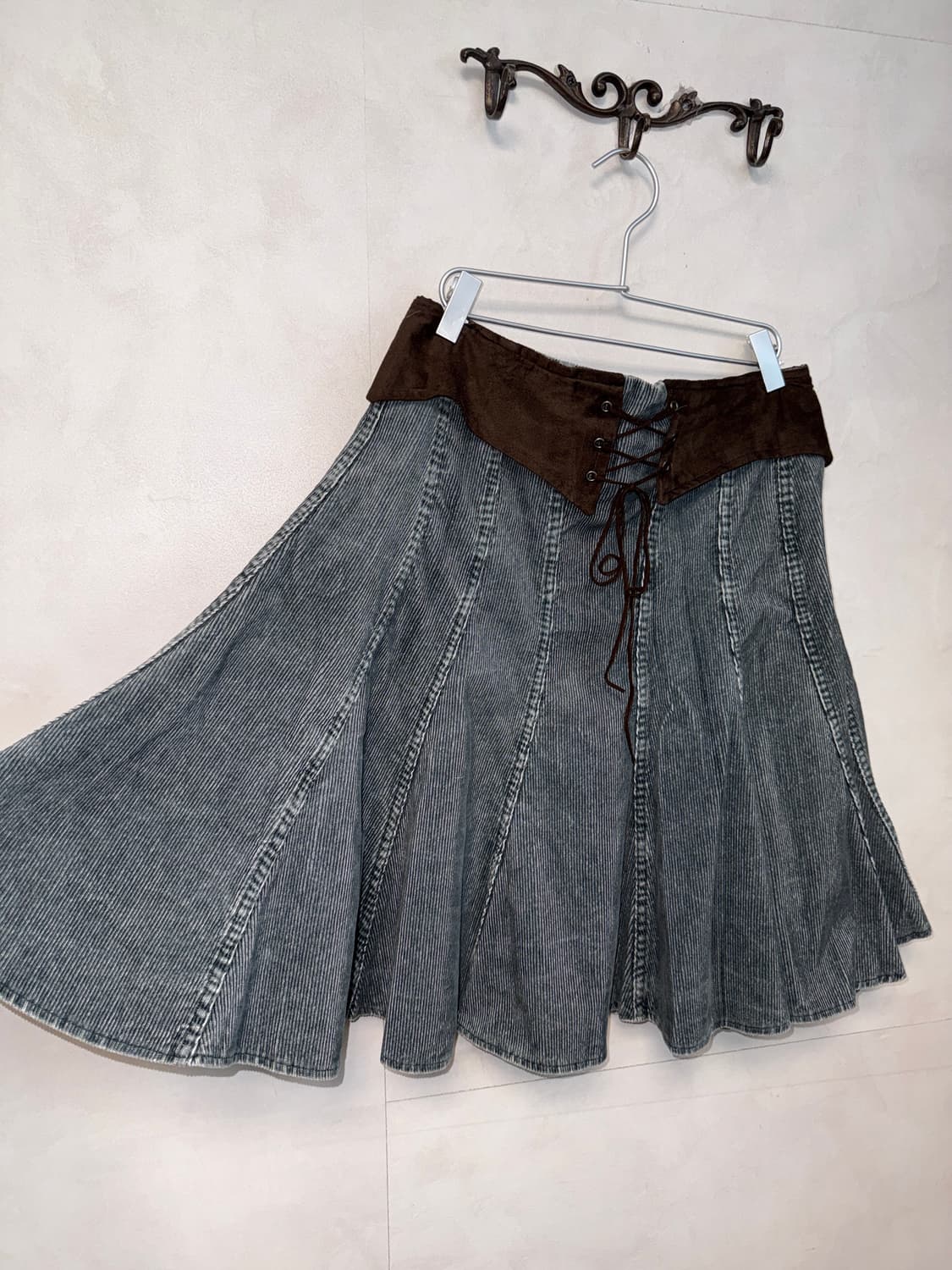 Ash blue corduroy suede corset pleats sk 상품이미지2