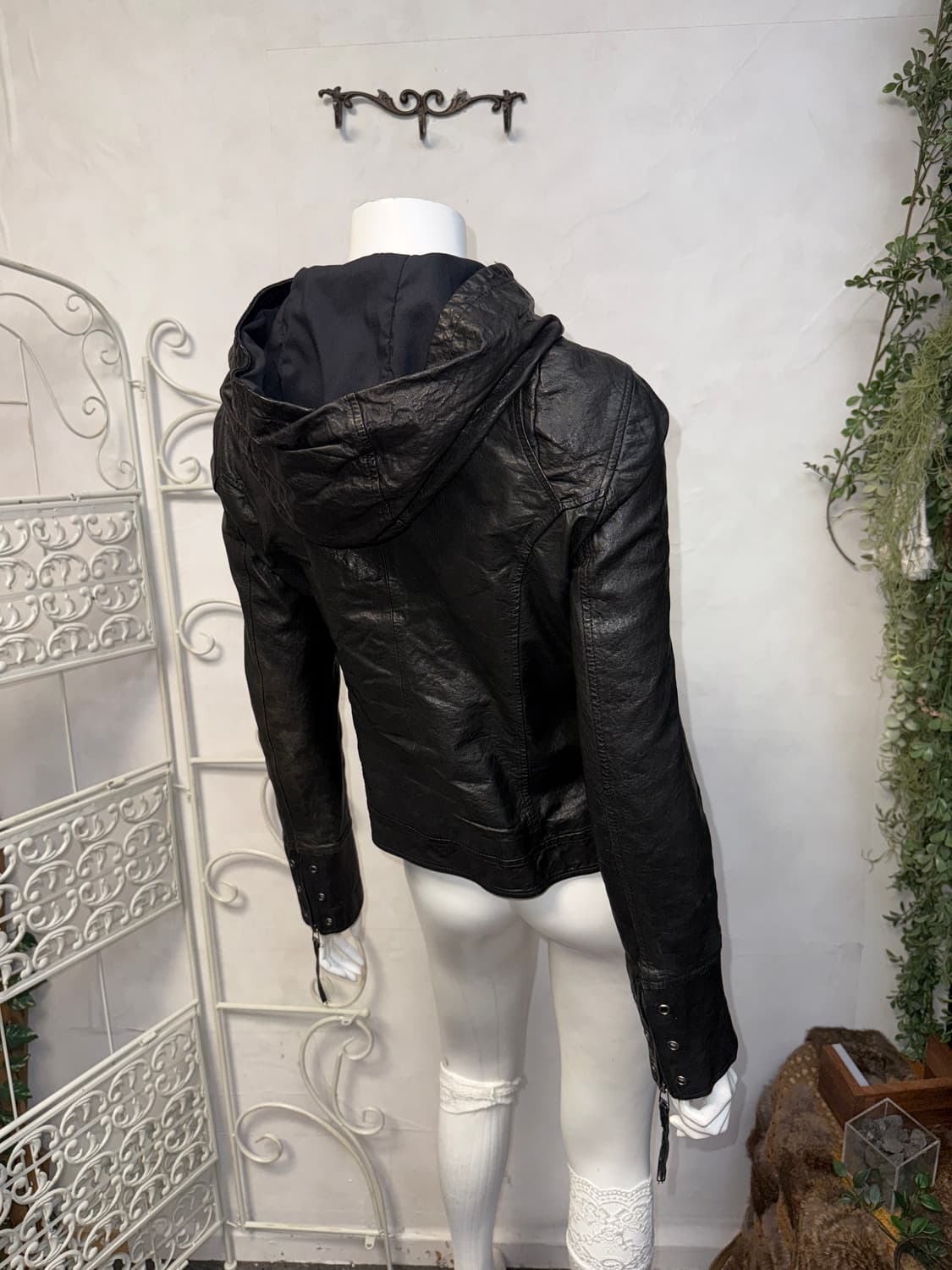 Black lamb skin hood zipup jacket 상품이미지3