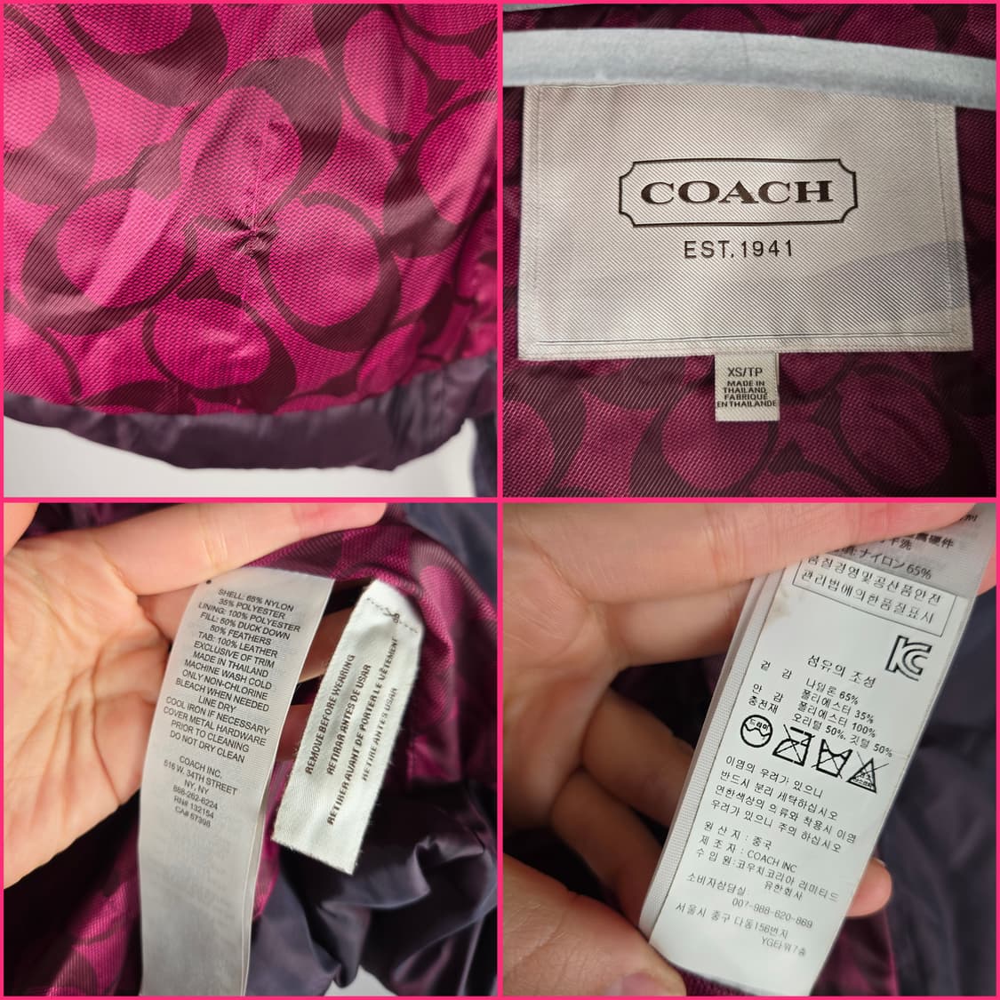 COACH 코치 XS 여성 덕 다운 패딩 정품 상품이미지10