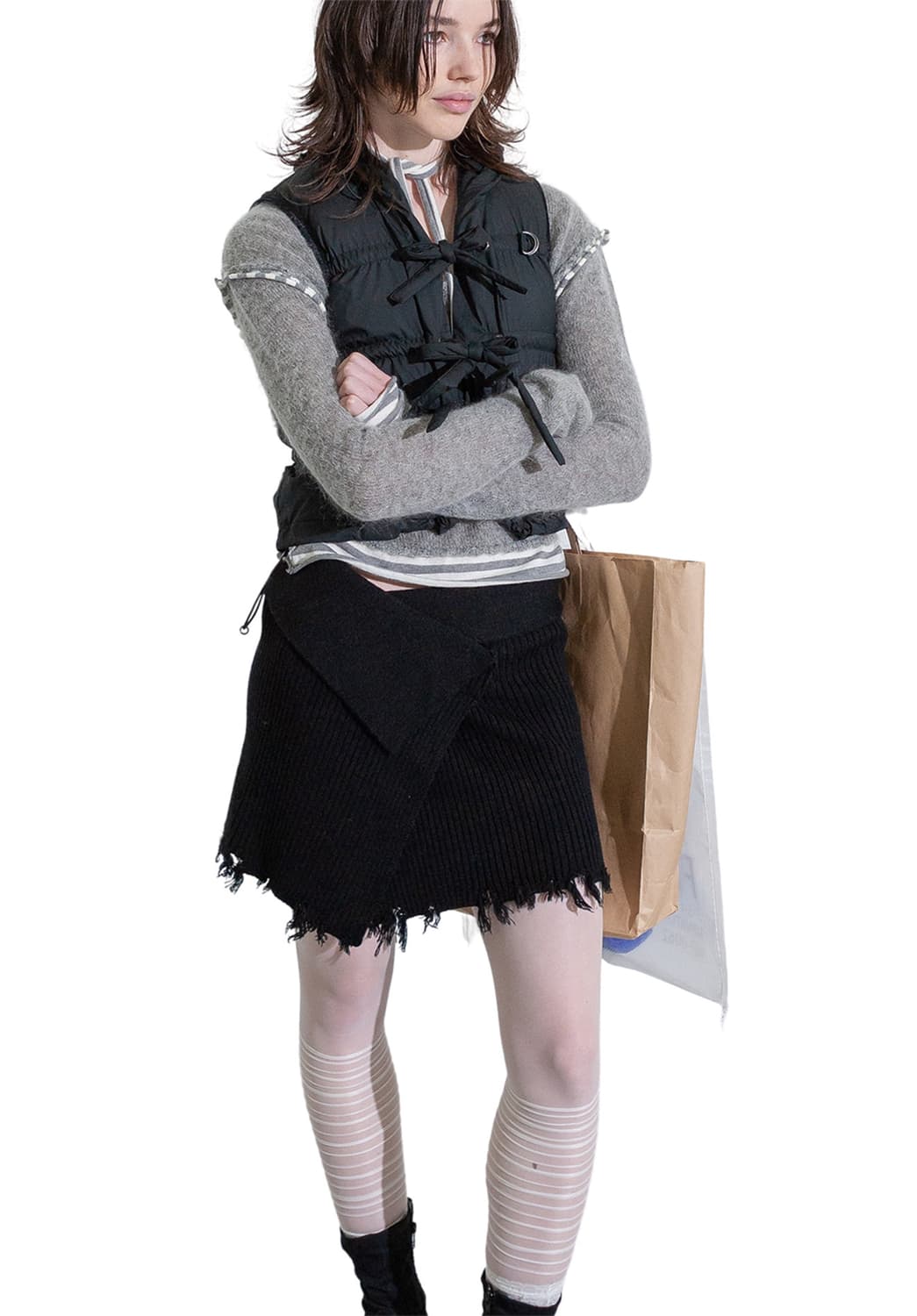 perverze 퍼버즈 니트 케이프 아프론 블랙 OS 상품이미지1