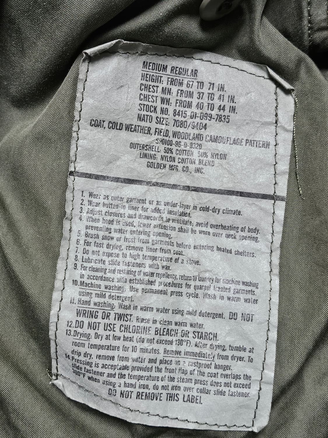 USA ARMY 96s m65 우드랜드 MR 상품이미지5