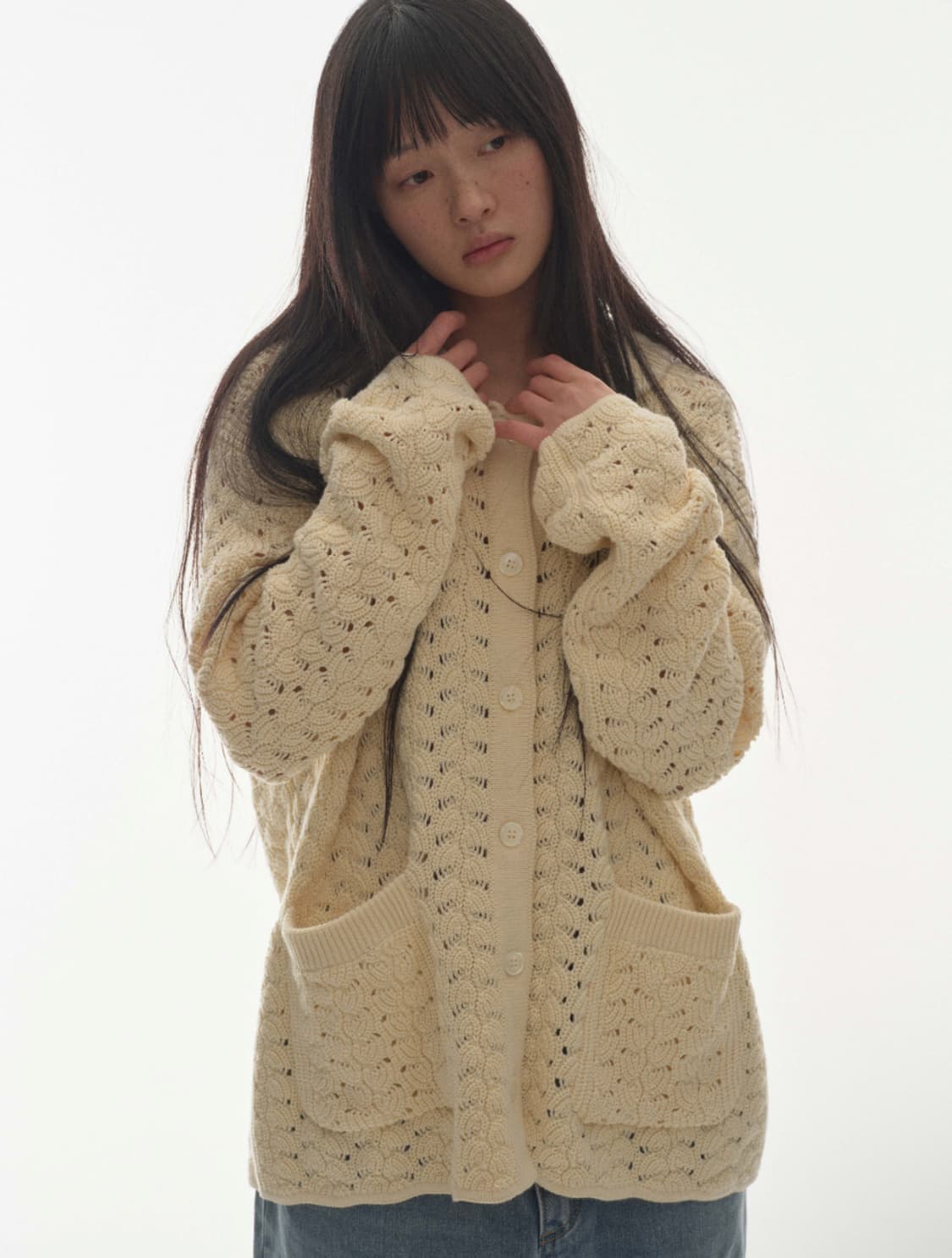 코이세이오 웨이브 니트 가디건 아이보리 상품이미지2