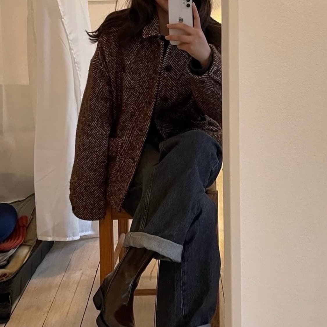 오라리 알파카 헤링본 트위드 블루종 001사이즈 상품이미지3