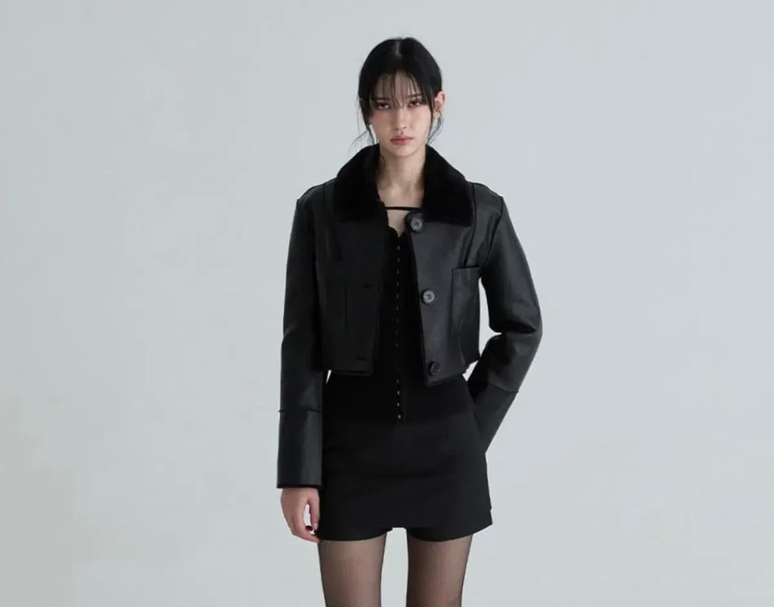 낫유어로즈 숏 리버시블 레더 무스탕 (블랙) 상품이미지1